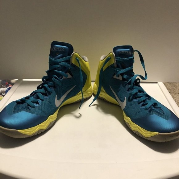 NIKE MEN 2013 VINTAGE HYPERDUNK/NESS ZOOM BASKETBALL SHOES TURQ/YELL/W Size 12.5 - Picture 2 of 10